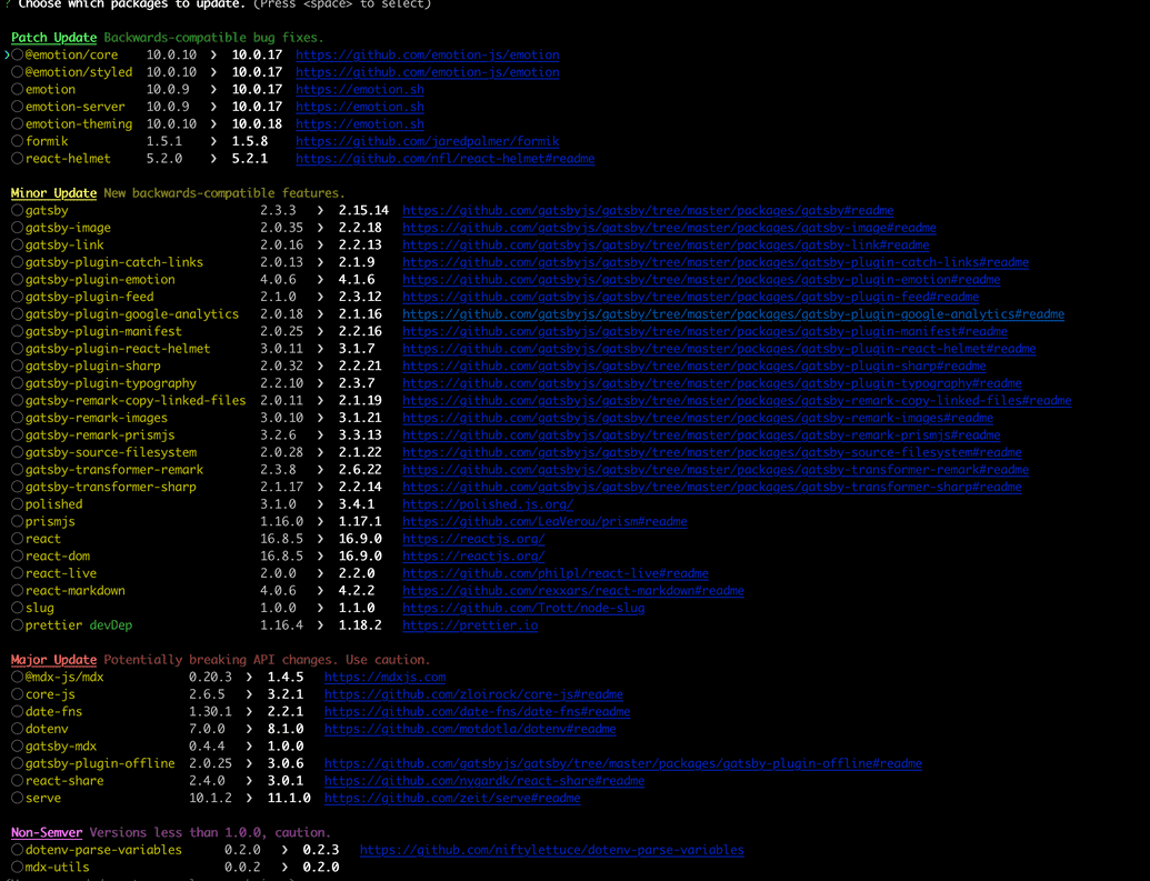 npm-check many updates output